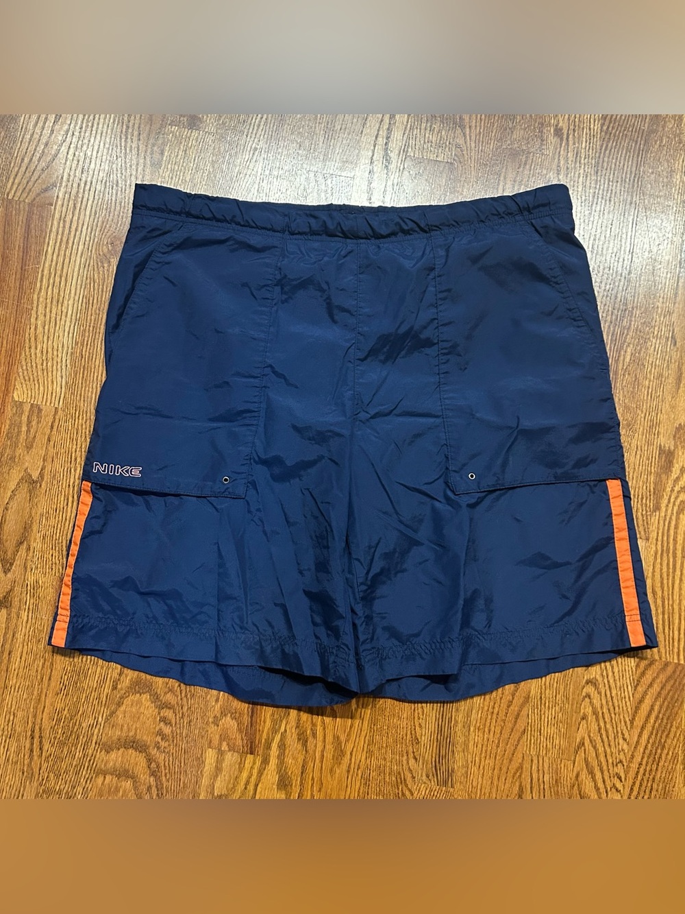 Nike Swim Trunk Cargo Short Navy w Orange Blocked Logo Size Large Mesh Liner
